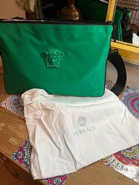 NWOT Versace Green Nylon Crossbody Bag with Medusa Emblem